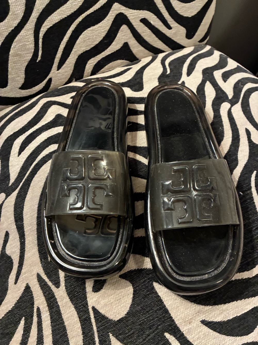 Tory Burch Black Gloss Logo Slide Sandals